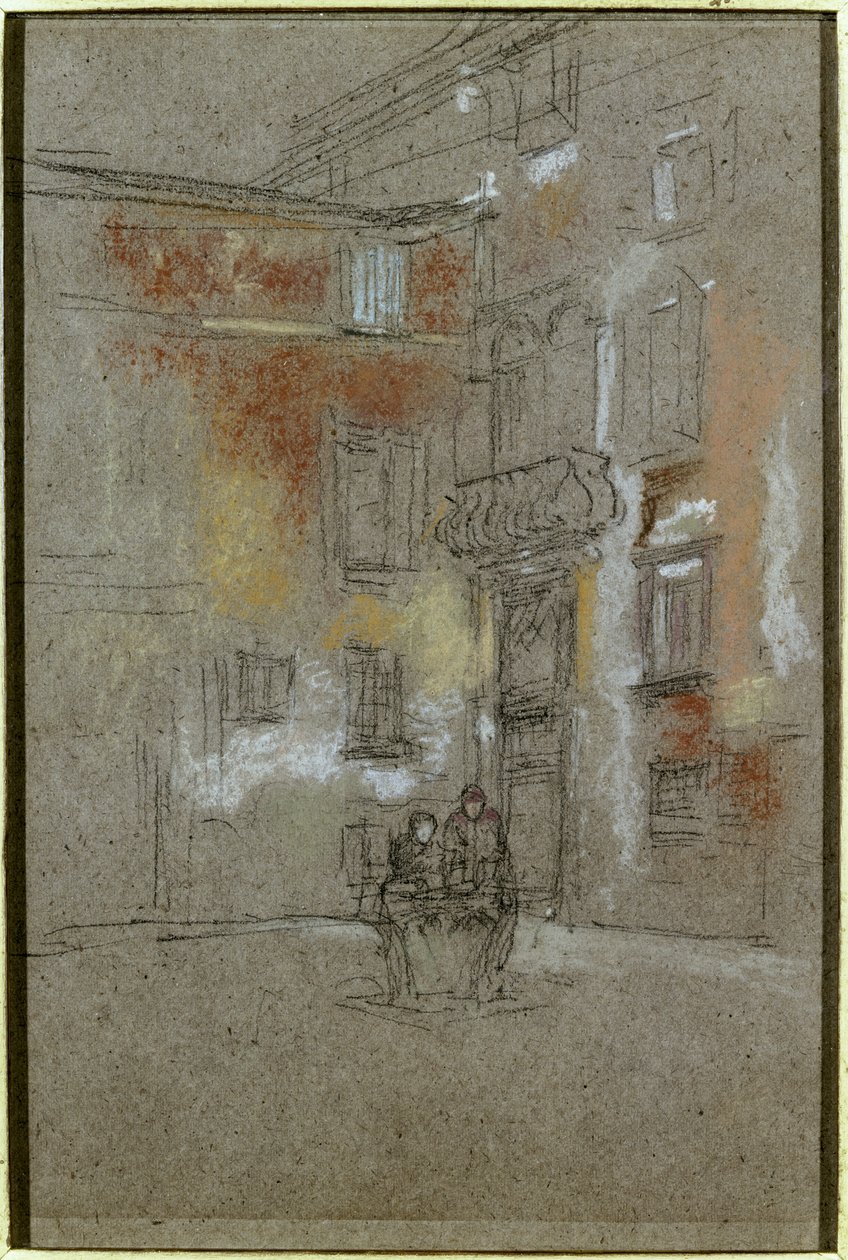 Venetiansk innergård: Corte Bollani, 1880 (krita och pastell på brunt papper) av James Abbott McNeill Whistler