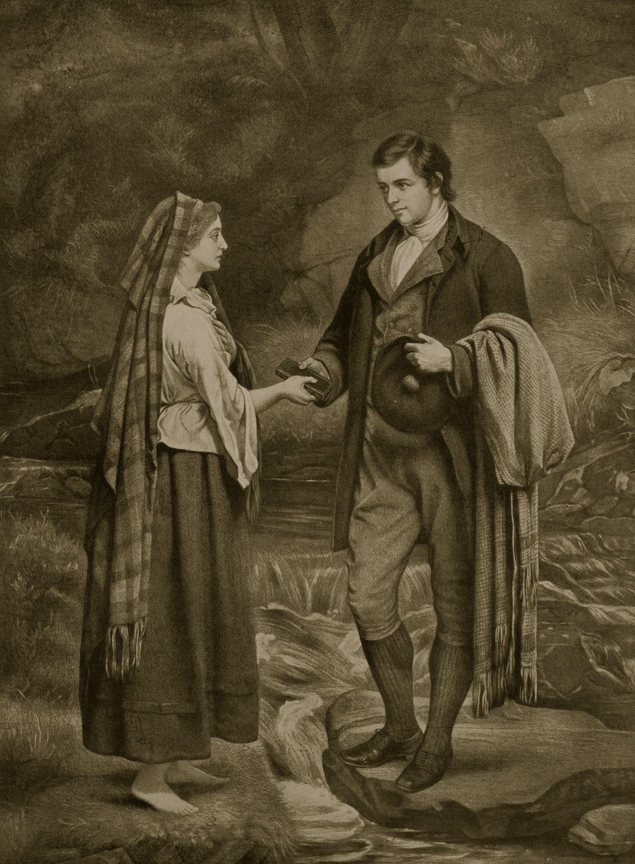 Trolovning av Robert Burns och Highland Mary, 1785, illustration från 