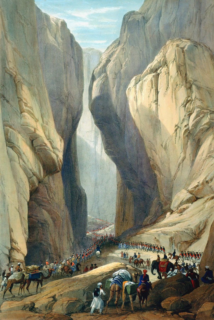 Brittisk armé går in i Bolanpasset från Dadur, första anglo-afghanska kriget, 1838-1842 av James Atkinson