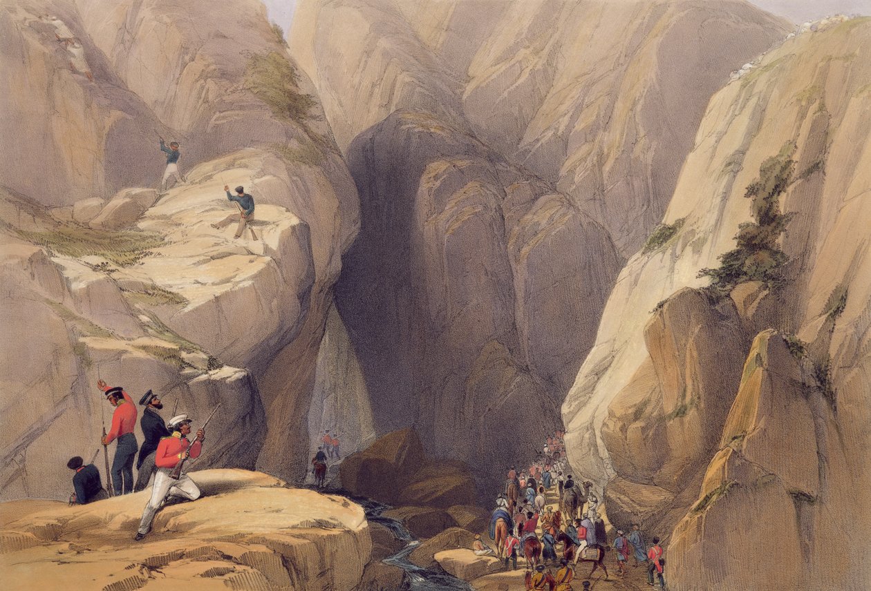 Ingången till Kojakpasset från Parush, från "Sketches in Afghaunistan", graverad av Charles Haghe (1810-88) och Louis Haghe (1806-85), utgiven av Henry Graves, 1842. av James Atkinson