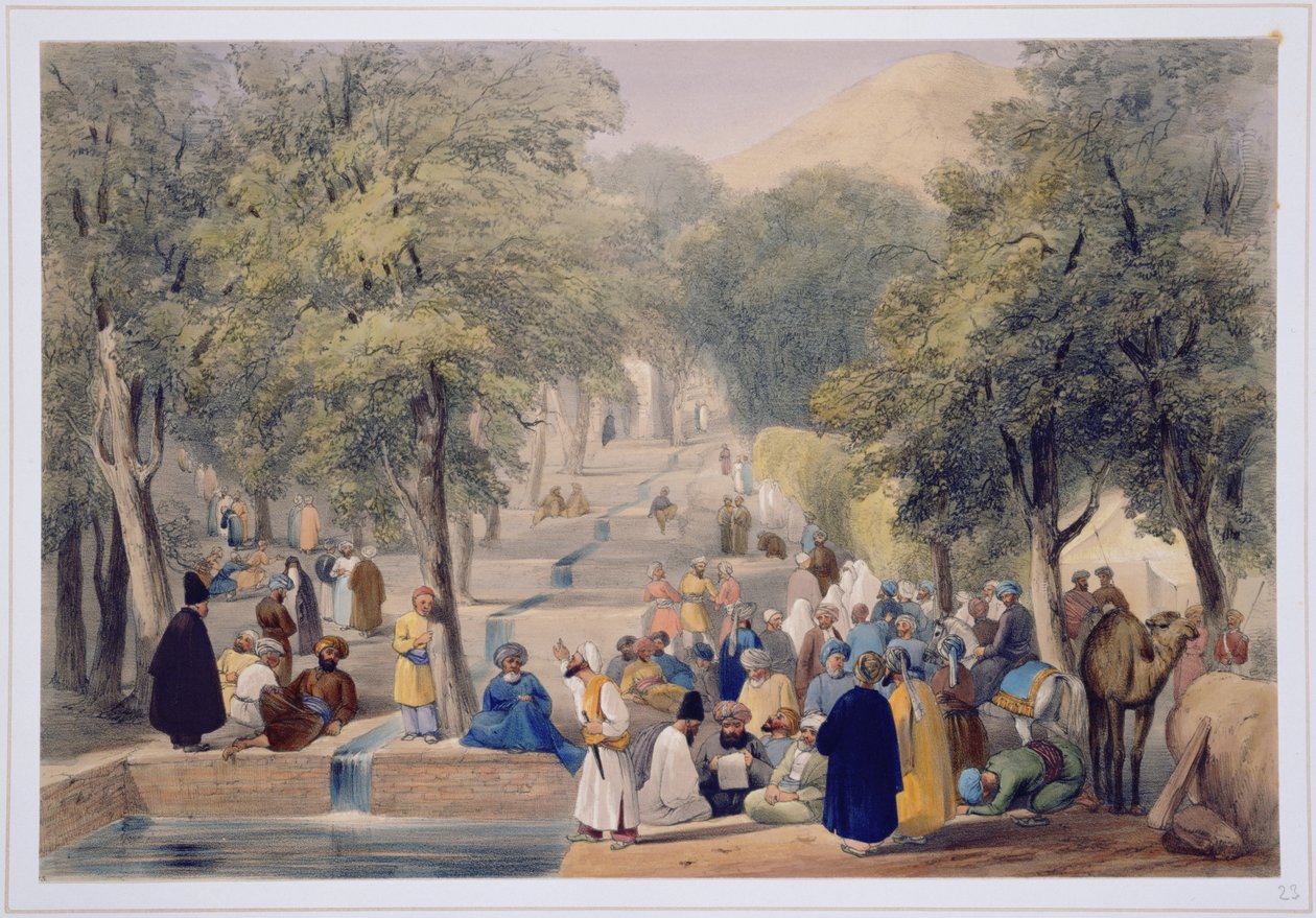 The Avenue at Babers Tomb, från Sketches in Afghaunistan, graverad av Charles Haghe (1810-88) och Louis Haghe (1806-85), publicerad av Henry Graves, 1842 av James Atkinson