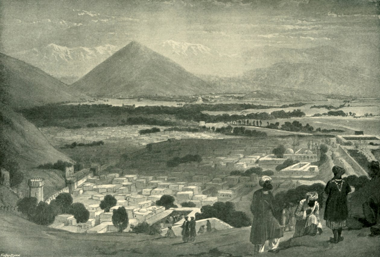 Bala Hissar och staden Kabul från den övre delen av citadellet, c1842, 1901. av James Atkinson
