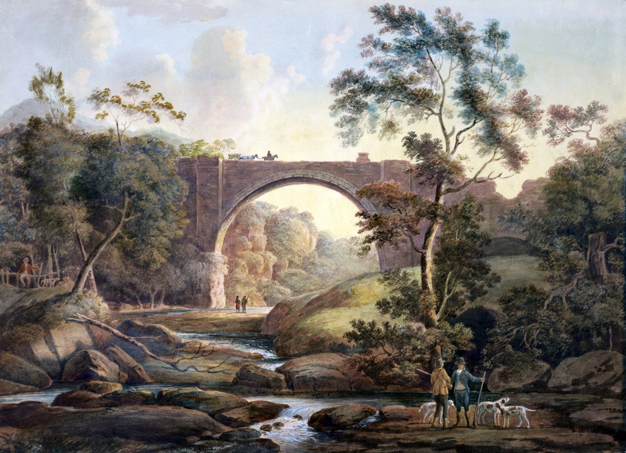 Utsikt över Tanfield Arch i County of Durham, ca 1811 (wc på papper) av James Atkinson