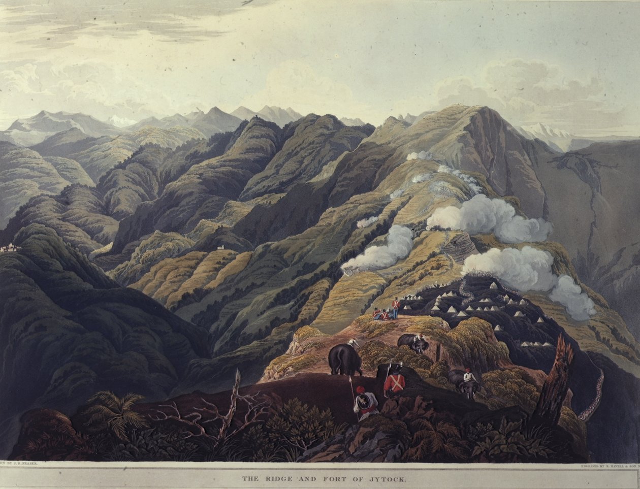 The Ridge and Fort of Jytock, från "Views of the Himala Mountains", tryckt av Rodwell & Martin av James Baillie (after) Fraser