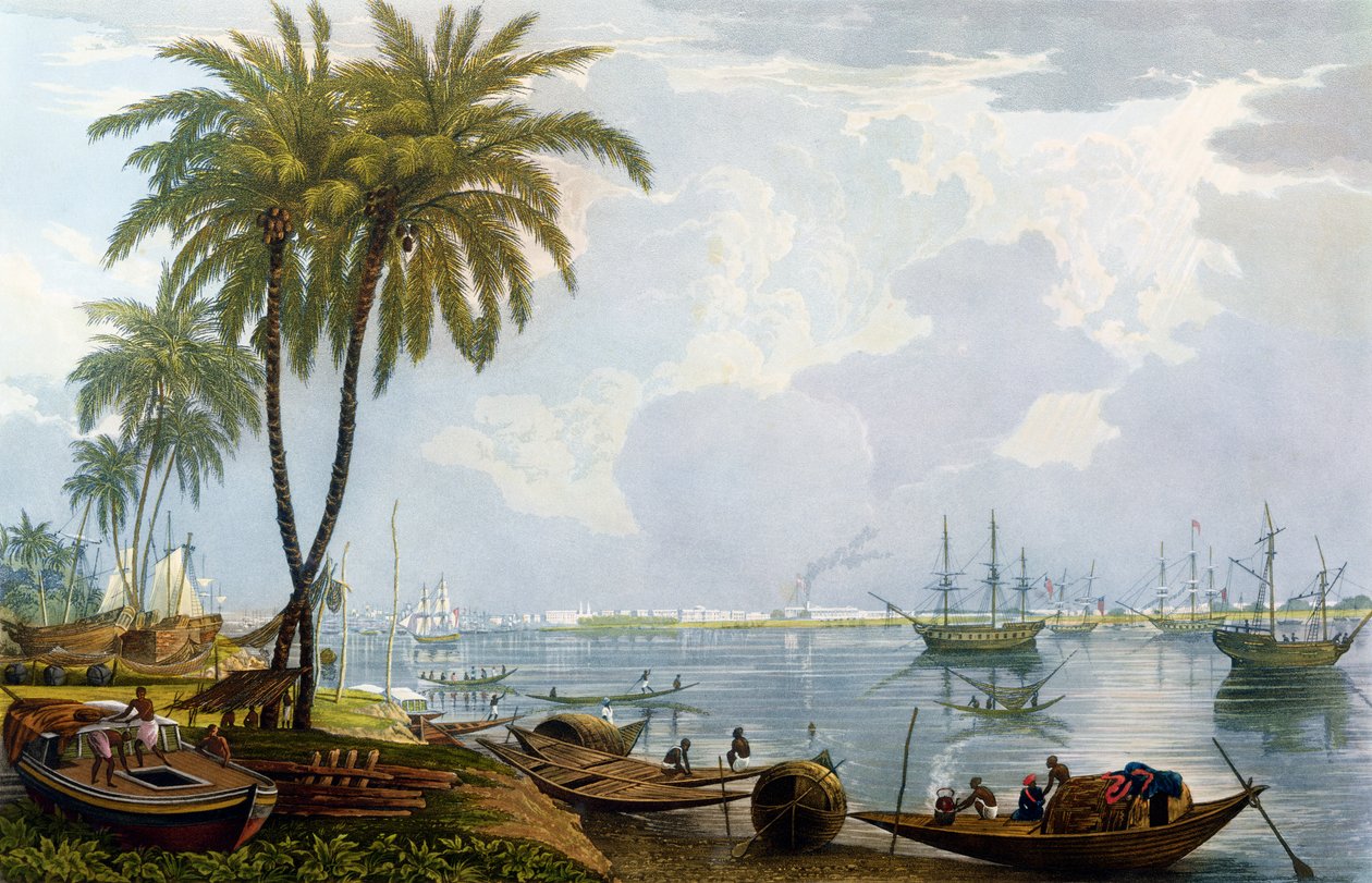 En utsikt över Calcutta, från en punkt mitt emot Kidderpore, 1837, graverad av Robert Havell den yngre (1793-1878) (akvatint) av James Baillie Fraser