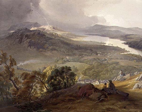Lake Windermere, detalj av Lakeside Railway, från "The English Lake District" av James Baker (after) Pyne