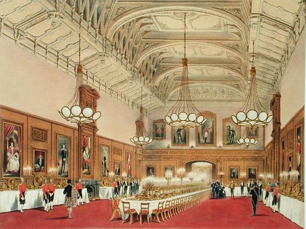 Waterloo Gallery, Windsor Castle, på besøg af Emperor of Russiaswed av James Baker (after) Pyne