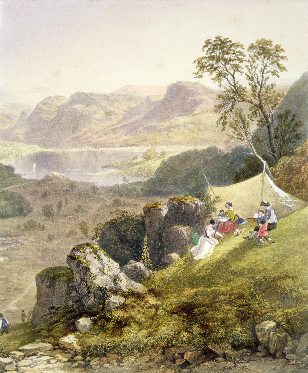 Thirlmere och Wythburn, detalj av en skissfest, från "The English Lake District" av James Baker (after) Pyne