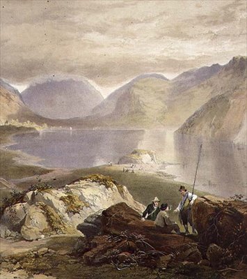 Wast Water, detalj av fiskare, från The English Lake District, 1853 (detalj av 97210) av James Baker after Pyne