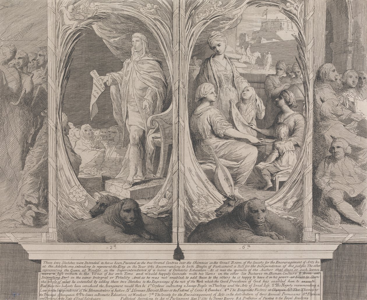 Hans Majestät som rekommenderar en lag (Designer för väggarna i det stora rummet i Society for the Encouragement of the Arts) av James Barry