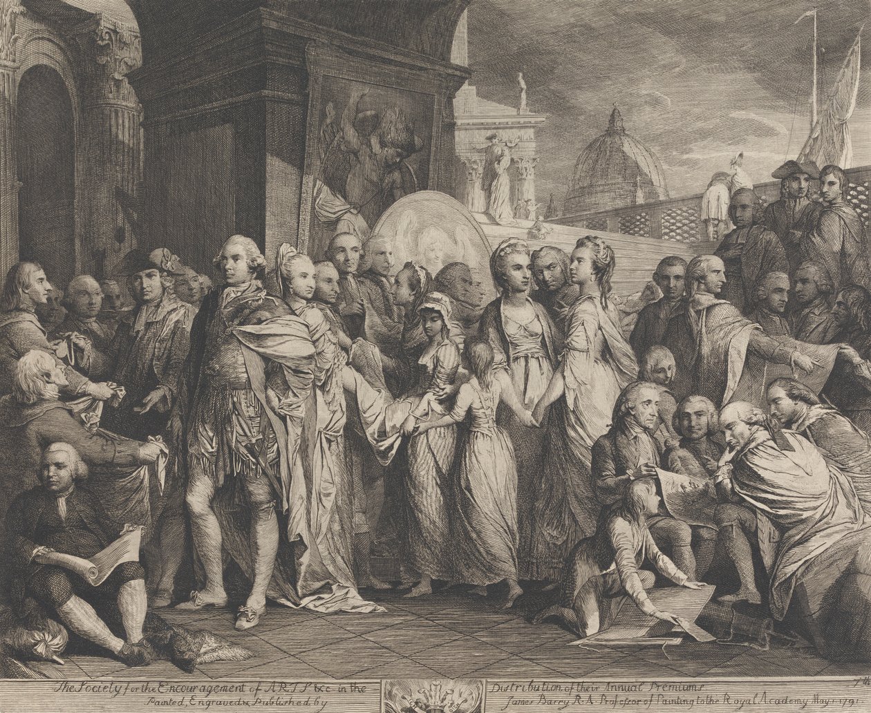 Drottningen eller inhemsk utbildning i Windsor (Designs for the Walls of the Great Room of the Society for the Encouragement of the Arts) av James Barry