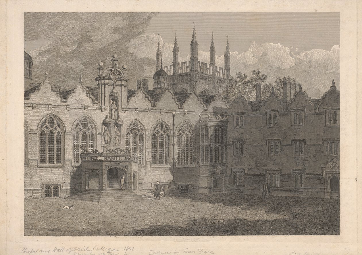 En vy av kapellet och Hall of Oriel College av James Basire