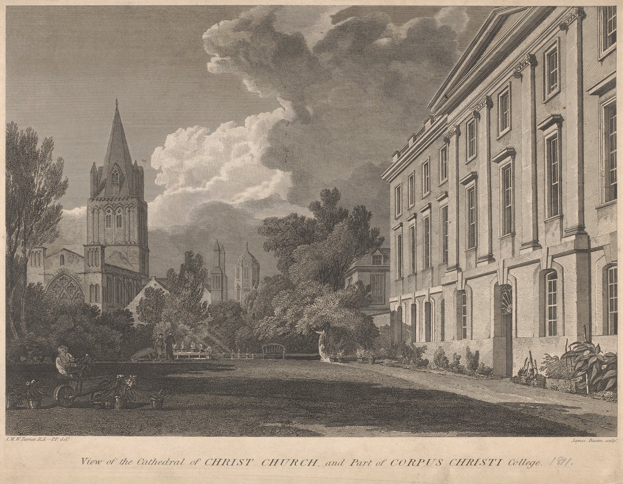Utsikt över katedralen i Christ Church och en del av Corpus Christi College av James Basire