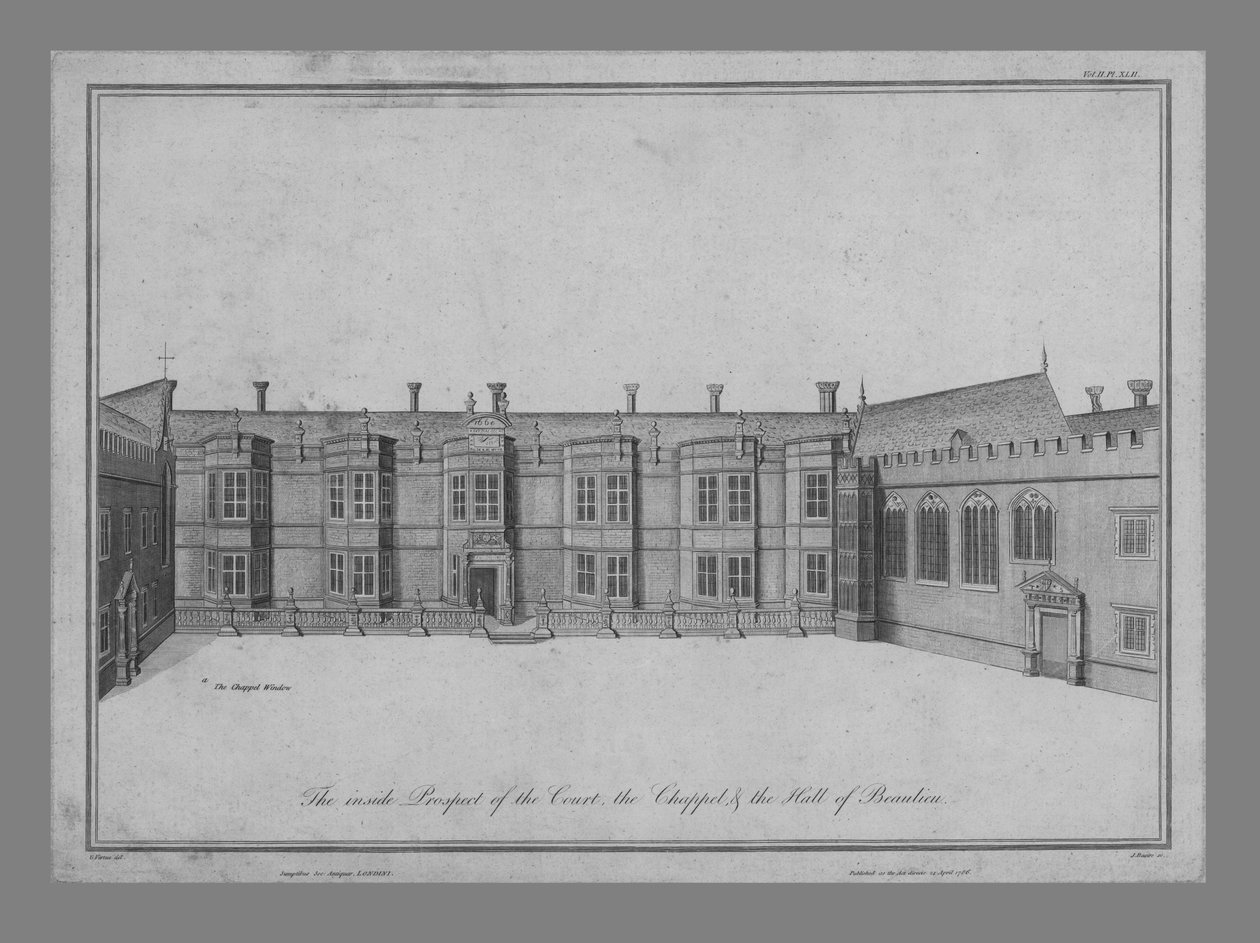 Insidan av hovet, kapellet och Hall of Beaulieu, 1786. av James Basire I