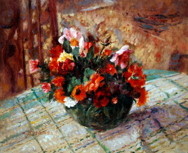 Sommarblommor (olja på duk) av James Bolivar Manson