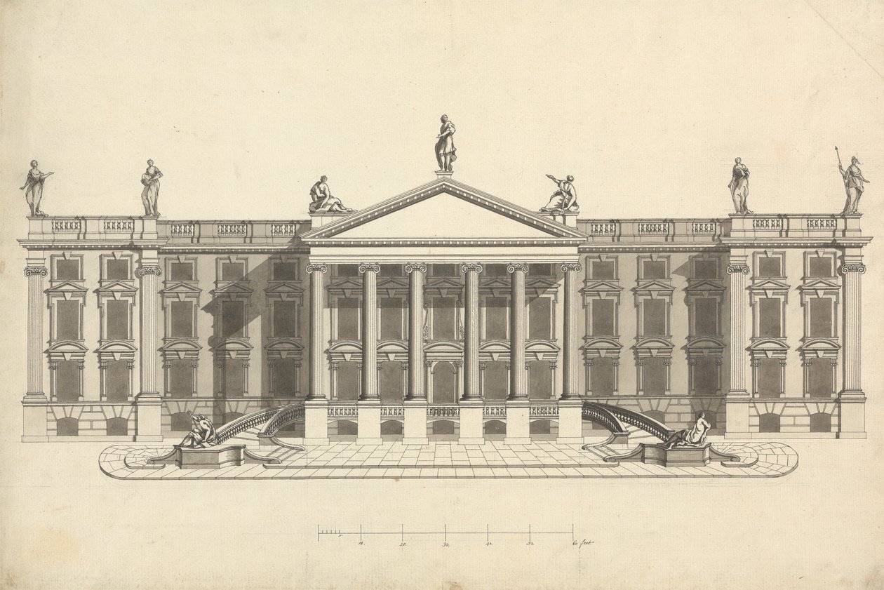 Färdig ritning av oidentifierad Palladian Mansion av James Bruce