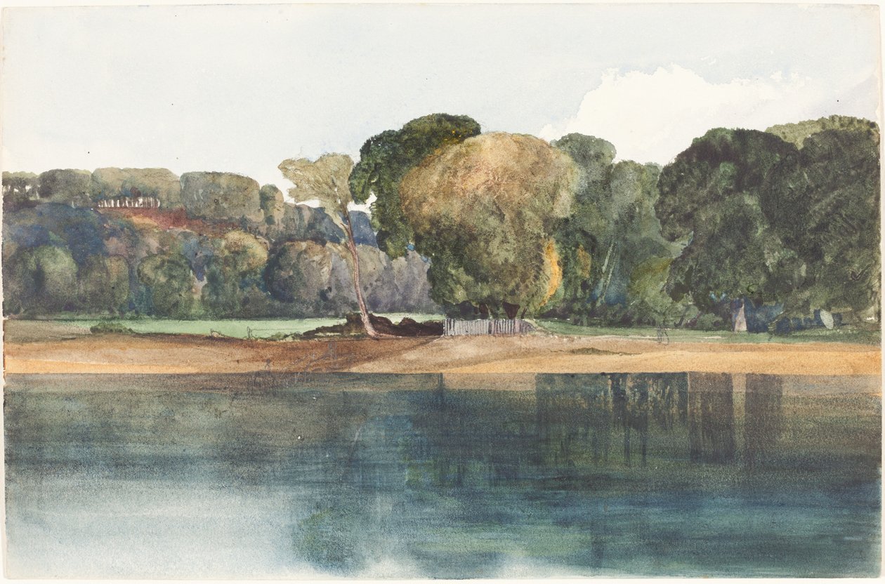 Landskap med träd och vatten. av James Bulwer
