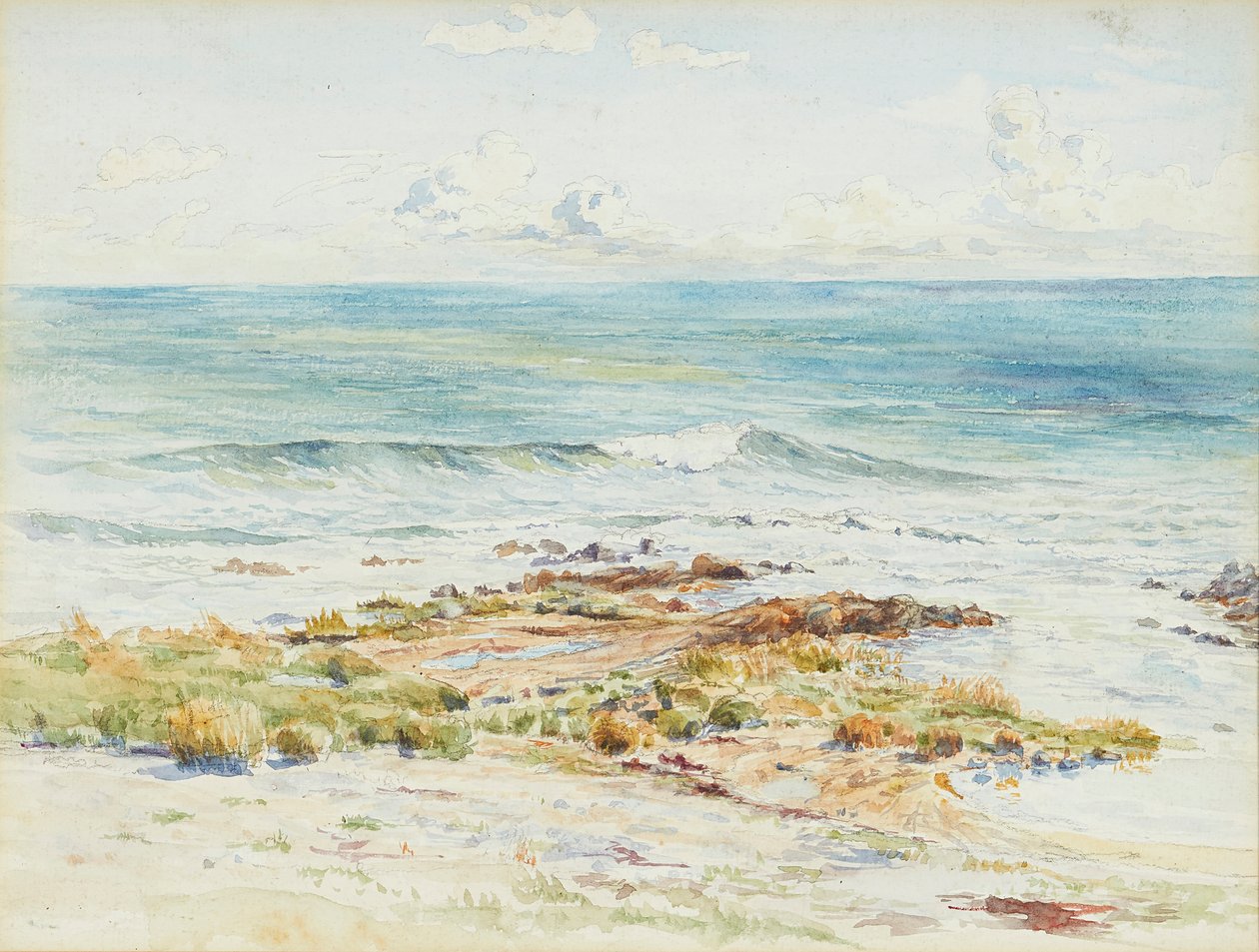 Kustlandskap (penna och akvarell) av James Caw