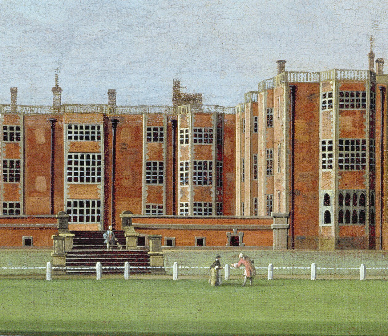 Utsikt över Temple Newsam House, c.1750 (olja på duk) (detalj av 128852, som visar den centrala delen av fasaden) av James Chapman