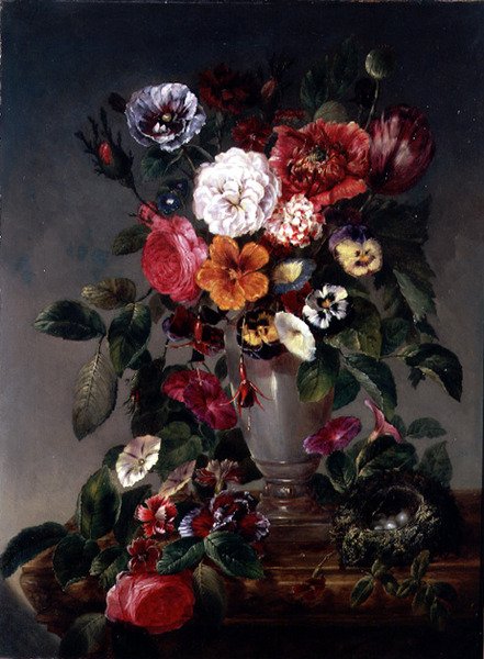 Stilleben av olika blommor i en urna av James Charles Ward