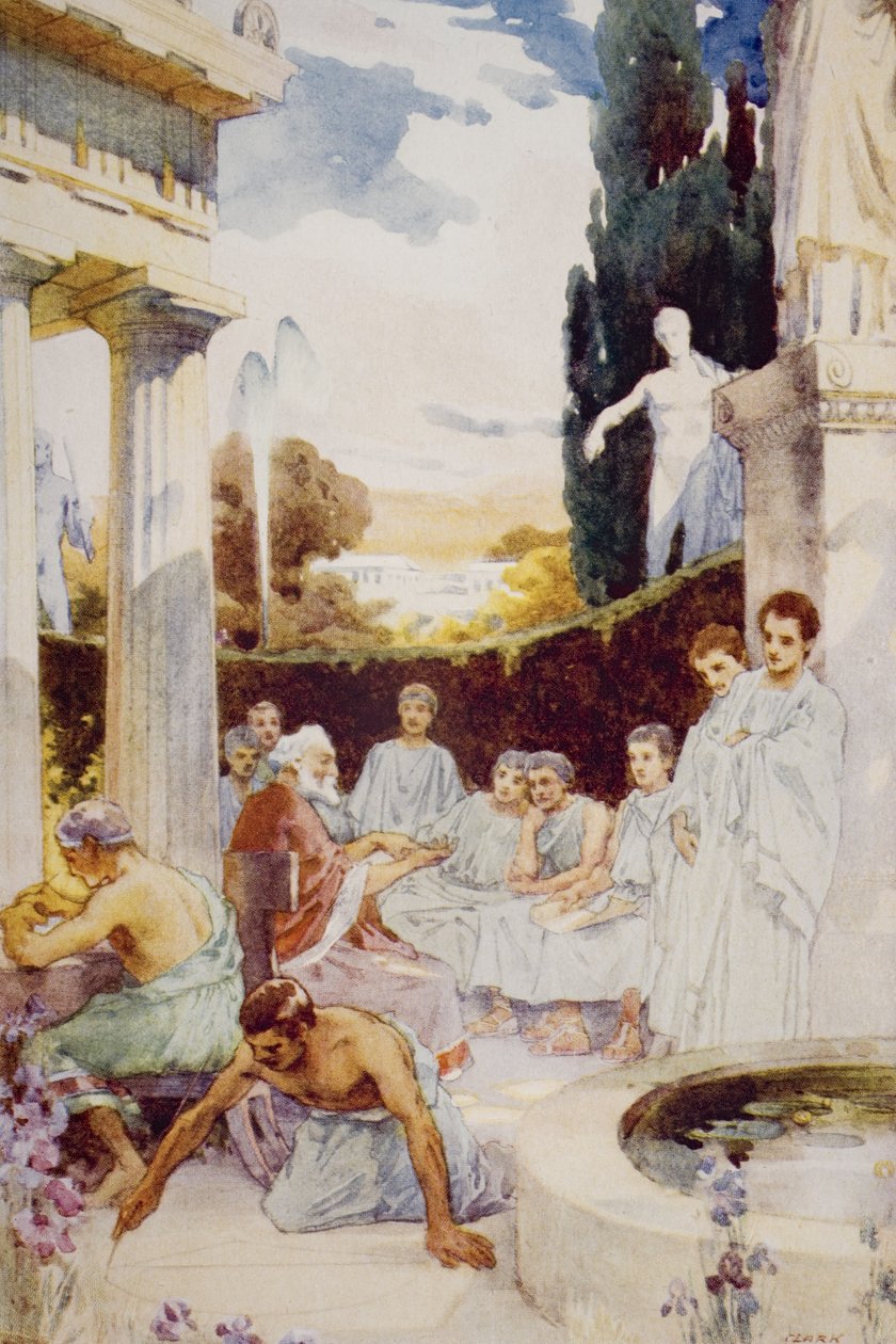Akademin i Aten, illustration från "The Outline of History" av H.G. Wells, volym I, publicerad 1920. av James Clark