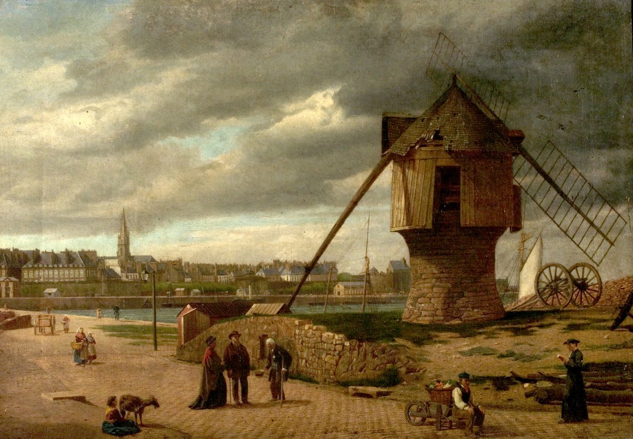 Landskap med en väderkvarn, St Malo, Frankrike, 1877 av James Collinson