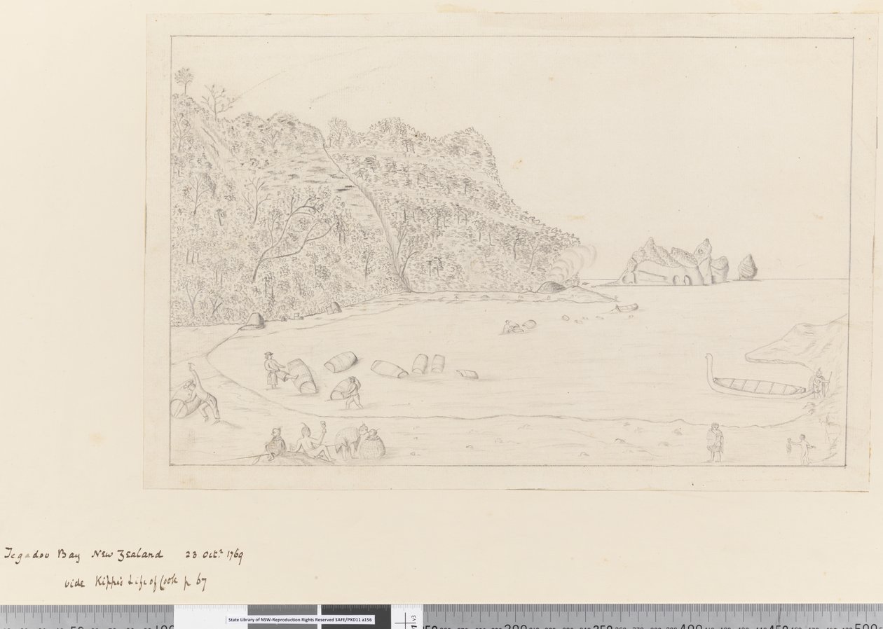 iv. Utsikt över Watering Place Tegadoo Bay, Nya Zeeland, 23 oktober 1769 av James Cook