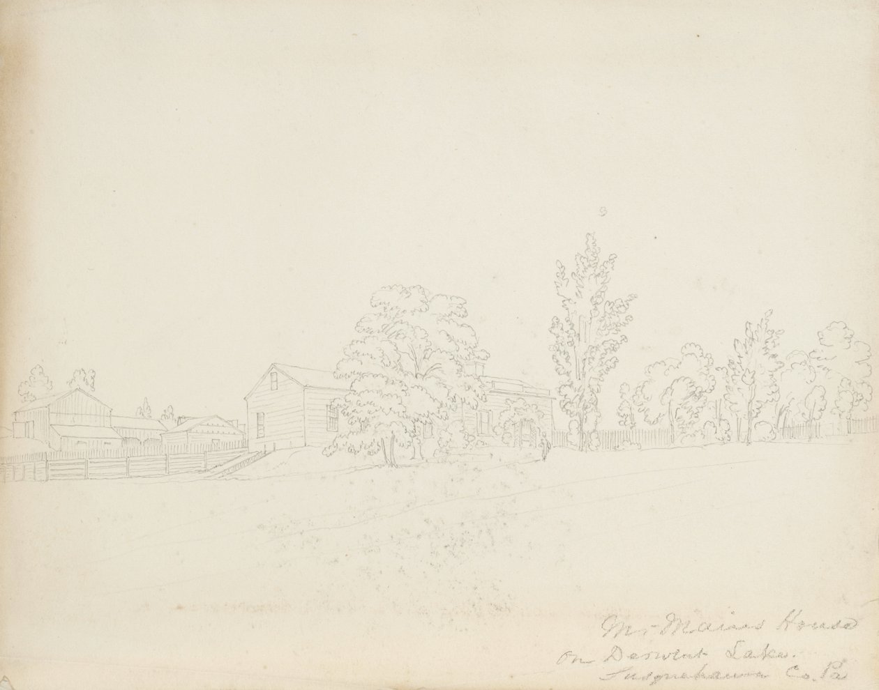 Mr. Mains House på Derwent Lake, Susquehanna Co. Pa., 1843 (grafit på krämvävt papper) av James David Smillie
