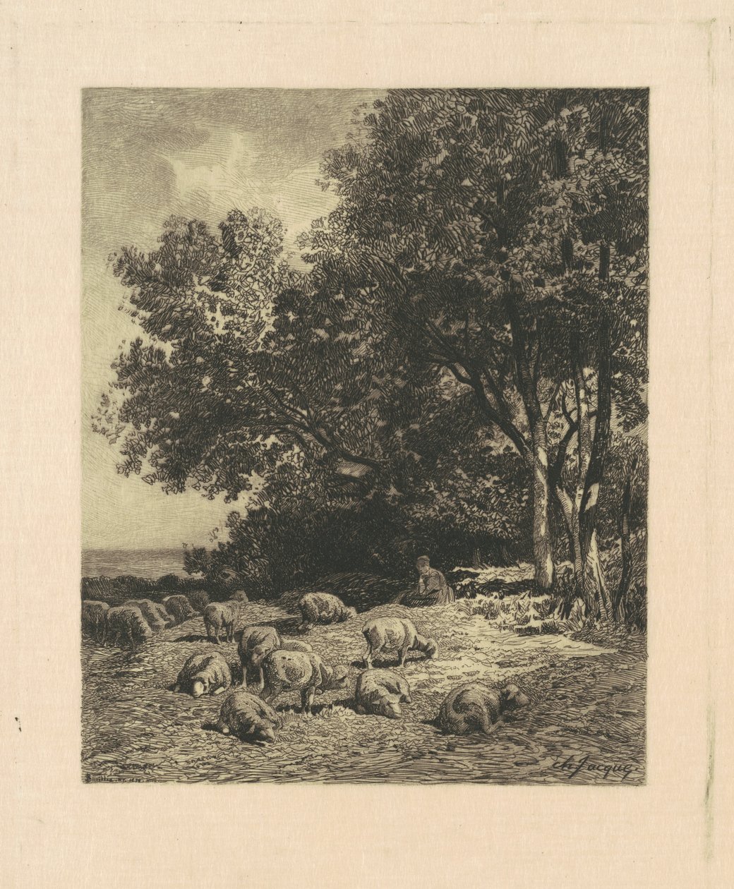 Landskap med får av James David Smillie, after Charles Émile Jacque