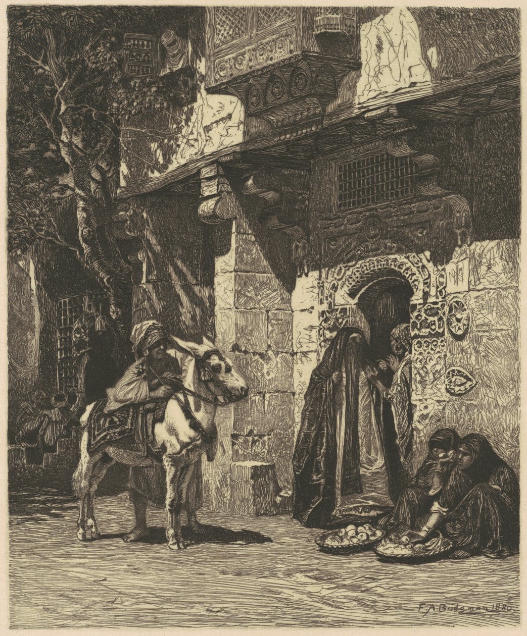 En dam från Kairo på besök av James David Smillie, after Frederic Arthur Bridgman