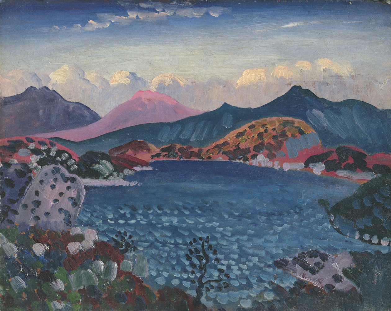Bala Lake, ca 1911 (olja på pannå) av James Dickson Innes