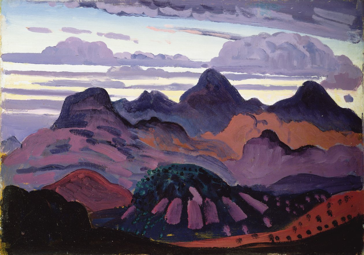 Deep Twilight, Pyrenéerna, ca 1912-13 (olja på panel) av James Dickson Innes