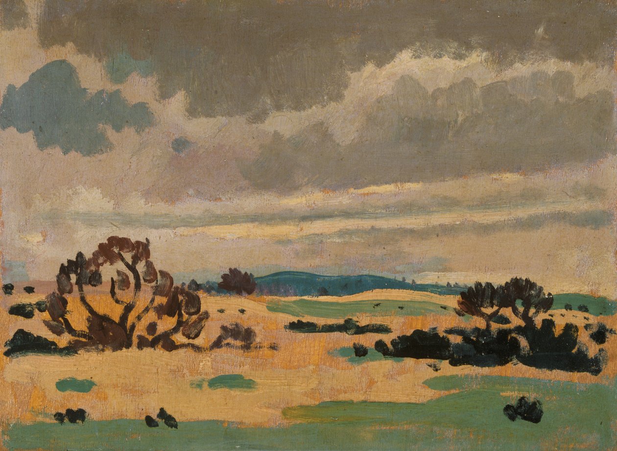 Franskt landskap (olja på pannå) av James Dickson Innes