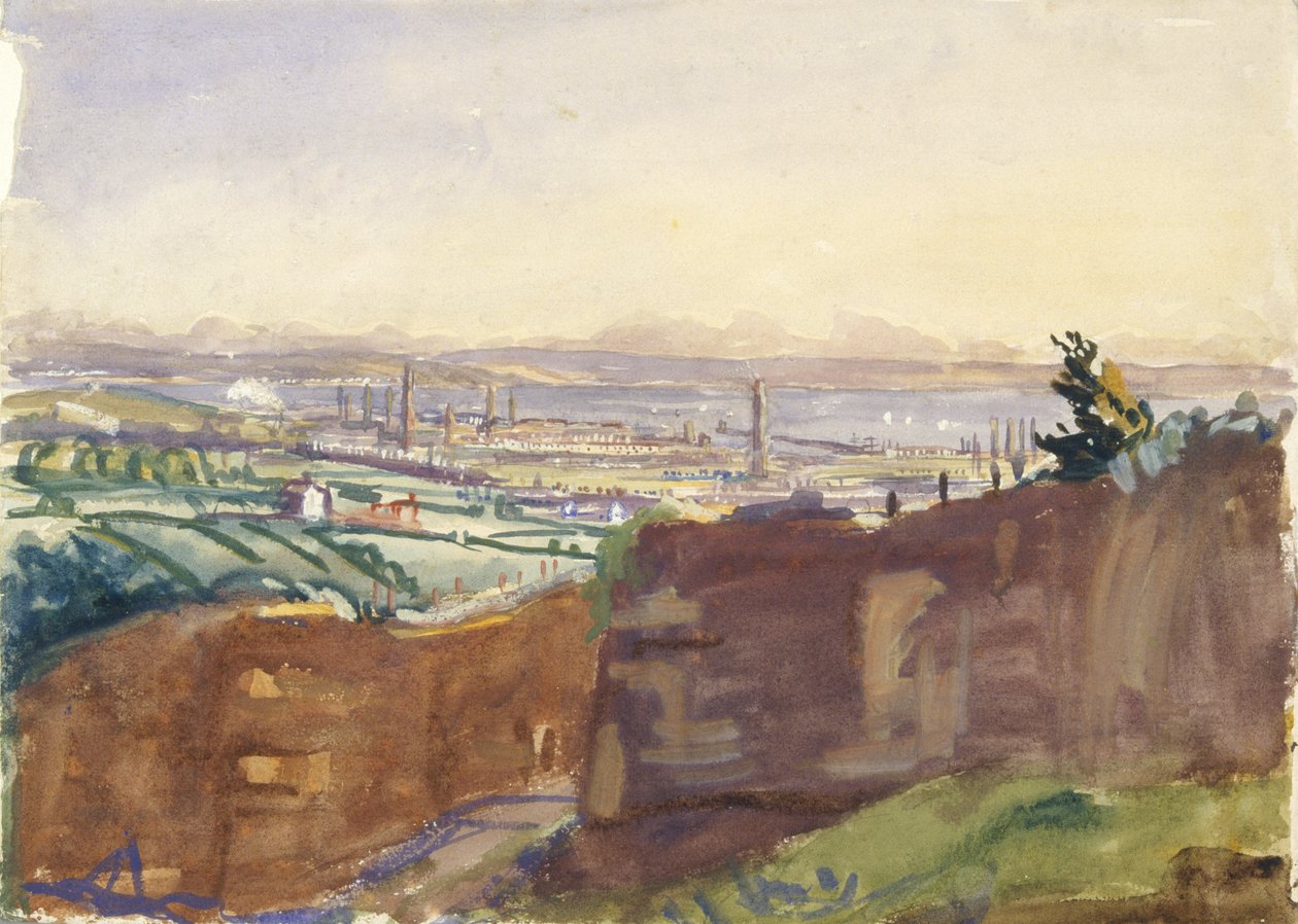 Llanelli från Furnace Quarry (akvarell på papper) av James Dickson Innes