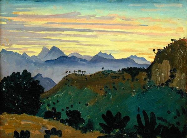 Solnedgång, Sierra da Ronda, ca 1912 (olja på panel) av James Dickson Innes