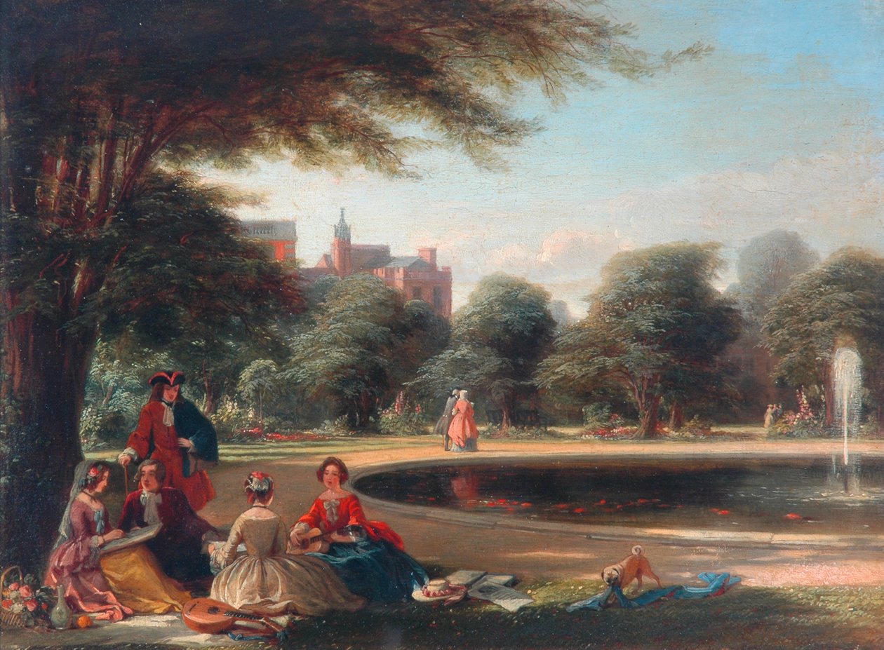 Hampton Court, the Fountain (olja på panel) av James Digman Wingfield