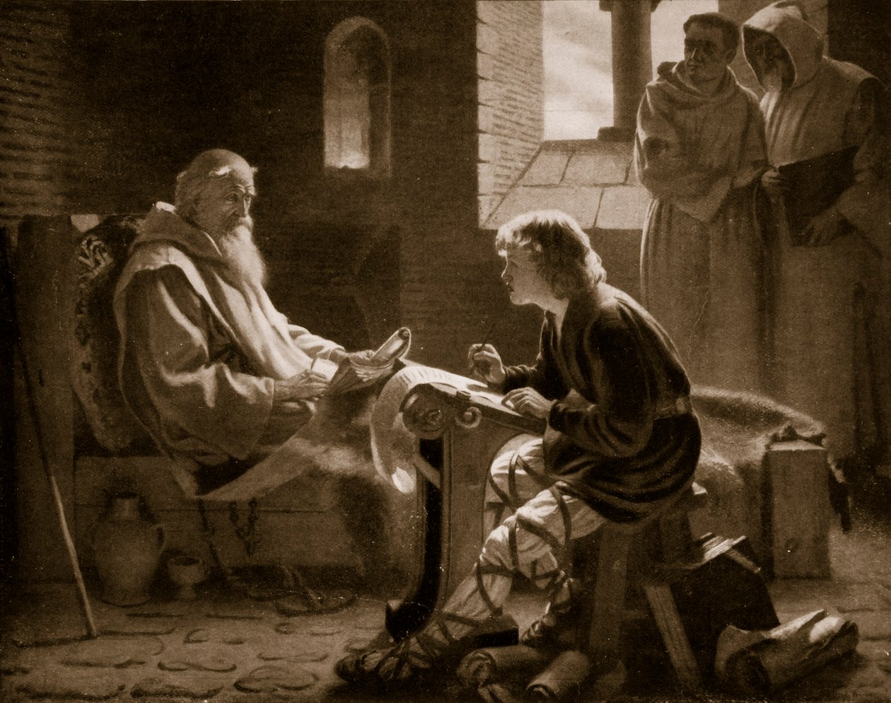 The Venerable Bede översätter evangeliet, illustration från 