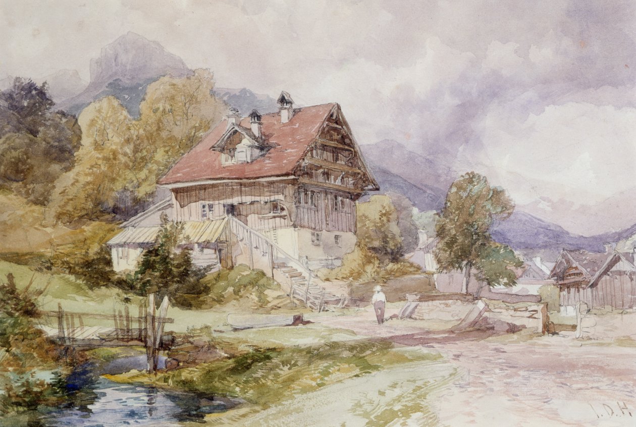 Stuga, Brunnen, LUCERNE-sjön av James Duffield Harding