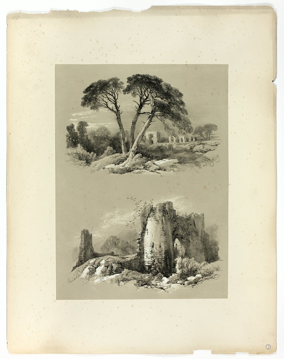 Frejus och Pennard Castle, från Picturesque Selections av James Duffield Harding