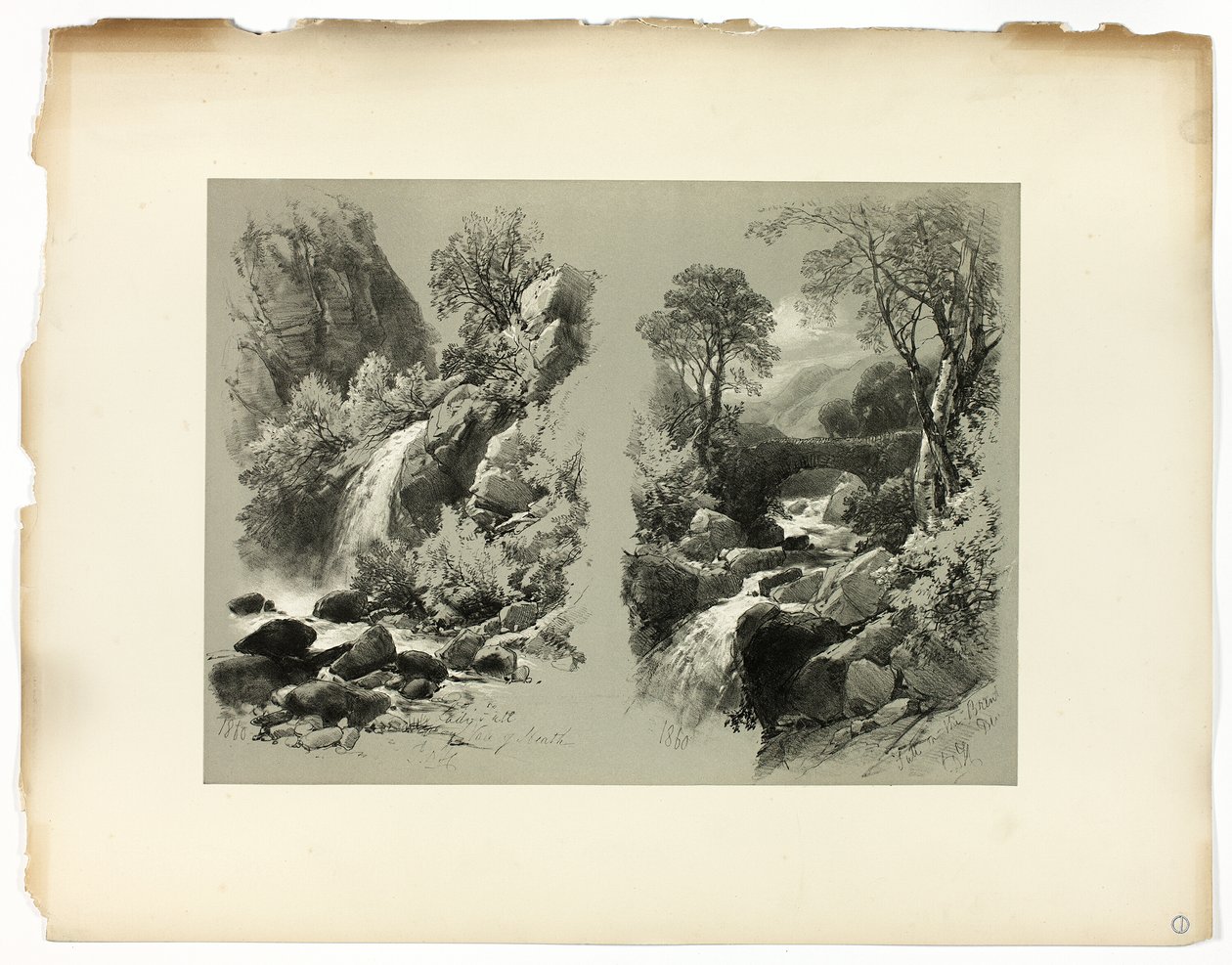 Lady Fall, Vale of Heath och Fall on the Brent, från Picturesque Selections av James Duffield Harding