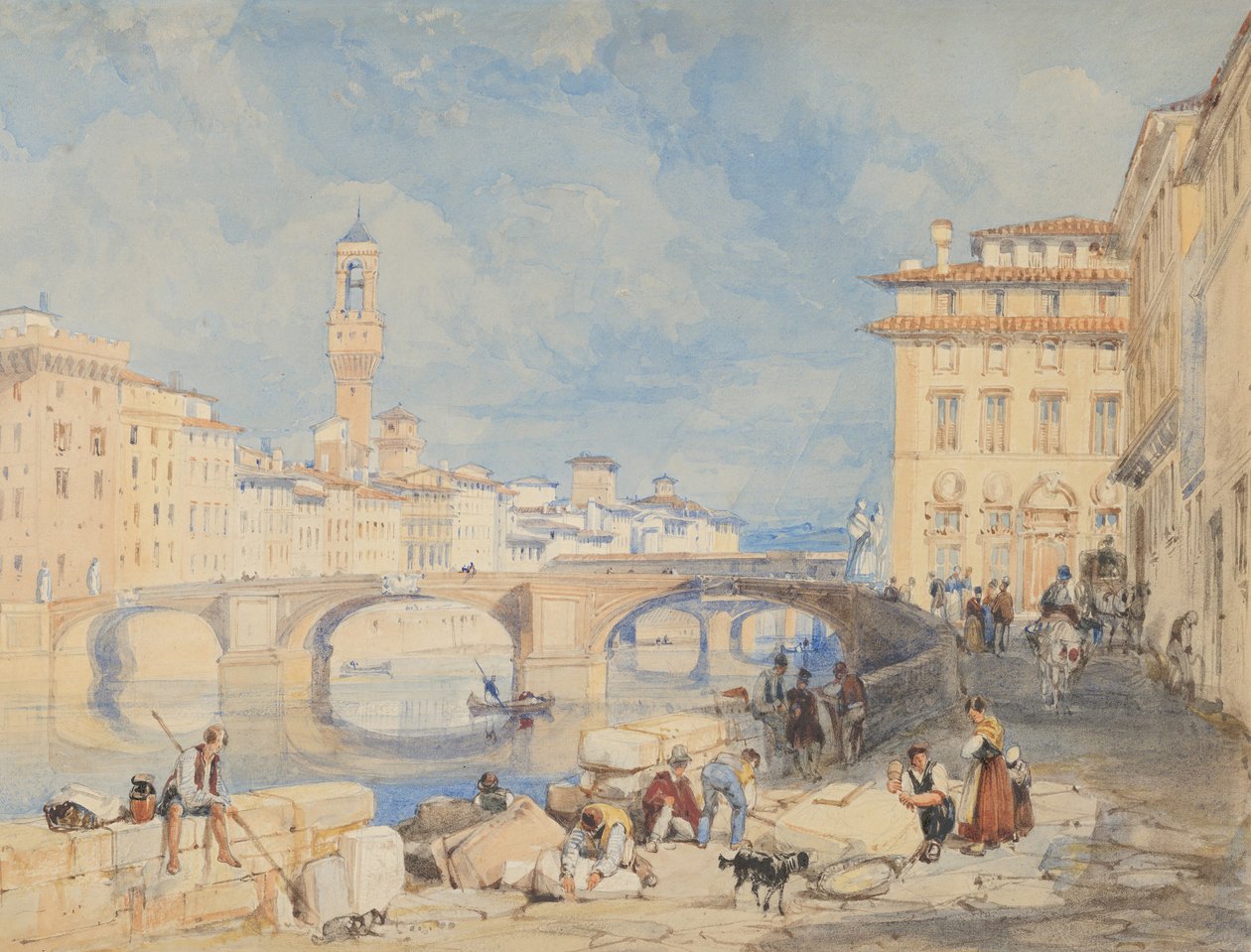 Ponte Santa Trinità, Florens, före 1832. av James Duffield Harding
