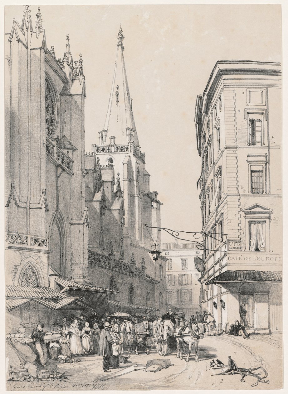 Skisser hemma och utomlands: Lyons Church of St. Hezier, oktober 1832 av James Duffield Harding