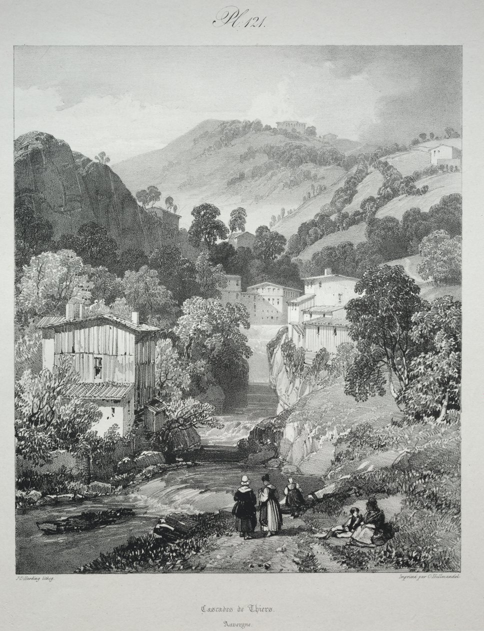 Pittoreska och romantiska resor i det antika Frankrike. Auvergne: Thiers vattenfall av James Duffield Harding