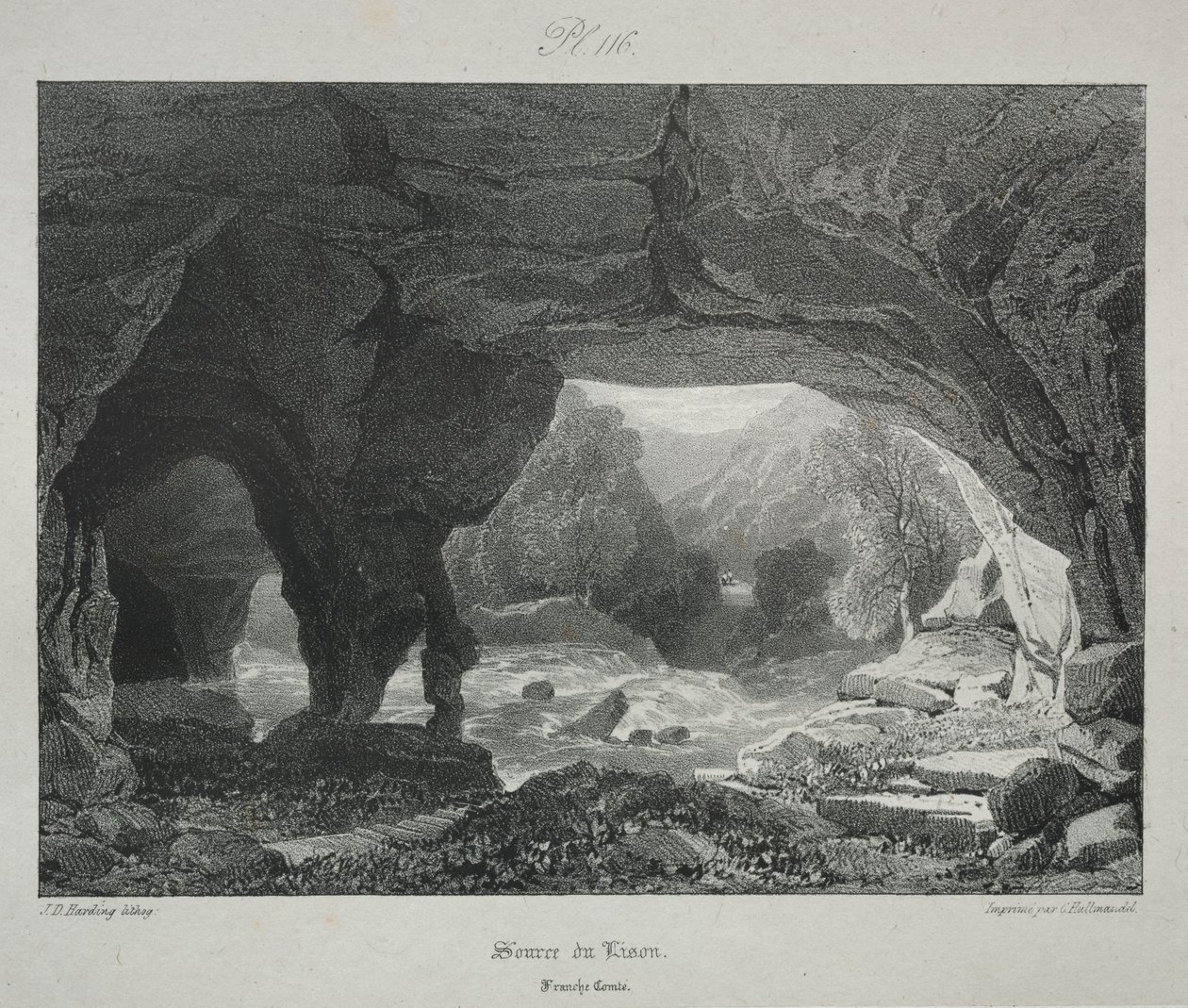 Pittoreska och romantiska resor i det antika Frankrike. Franche-Comté: Källan till Lison av James Duffield Harding
