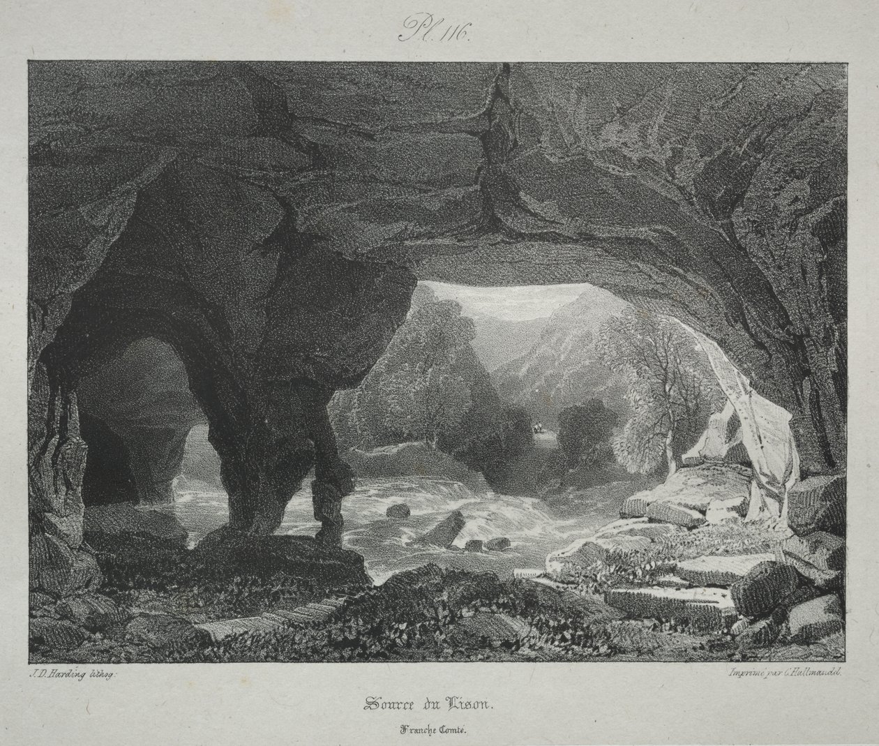 Pittoreska och romantiska resor i det antika Frankrike. Franche-Comté: Källan till Lison av James Duffield Harding