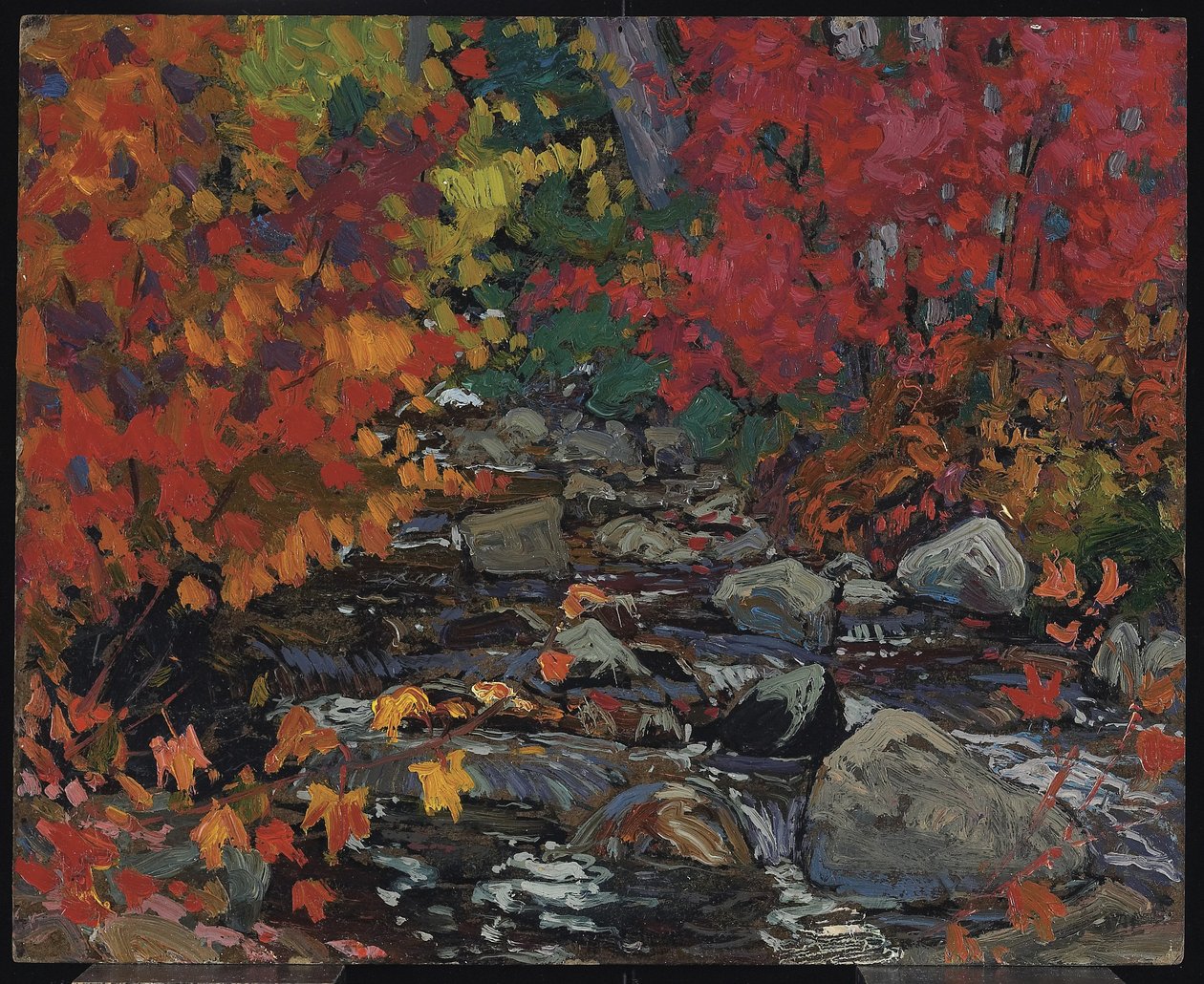 Autumn Leaves, Batchewana, Algoma, ca 1919 (olja på komposit trä-massaskiva) av James Edward Hervey Macdonald