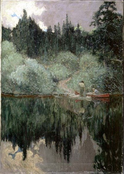 Rensning efter regn, Magnetawan River, Ontario av James Edward Hervey Macdonald