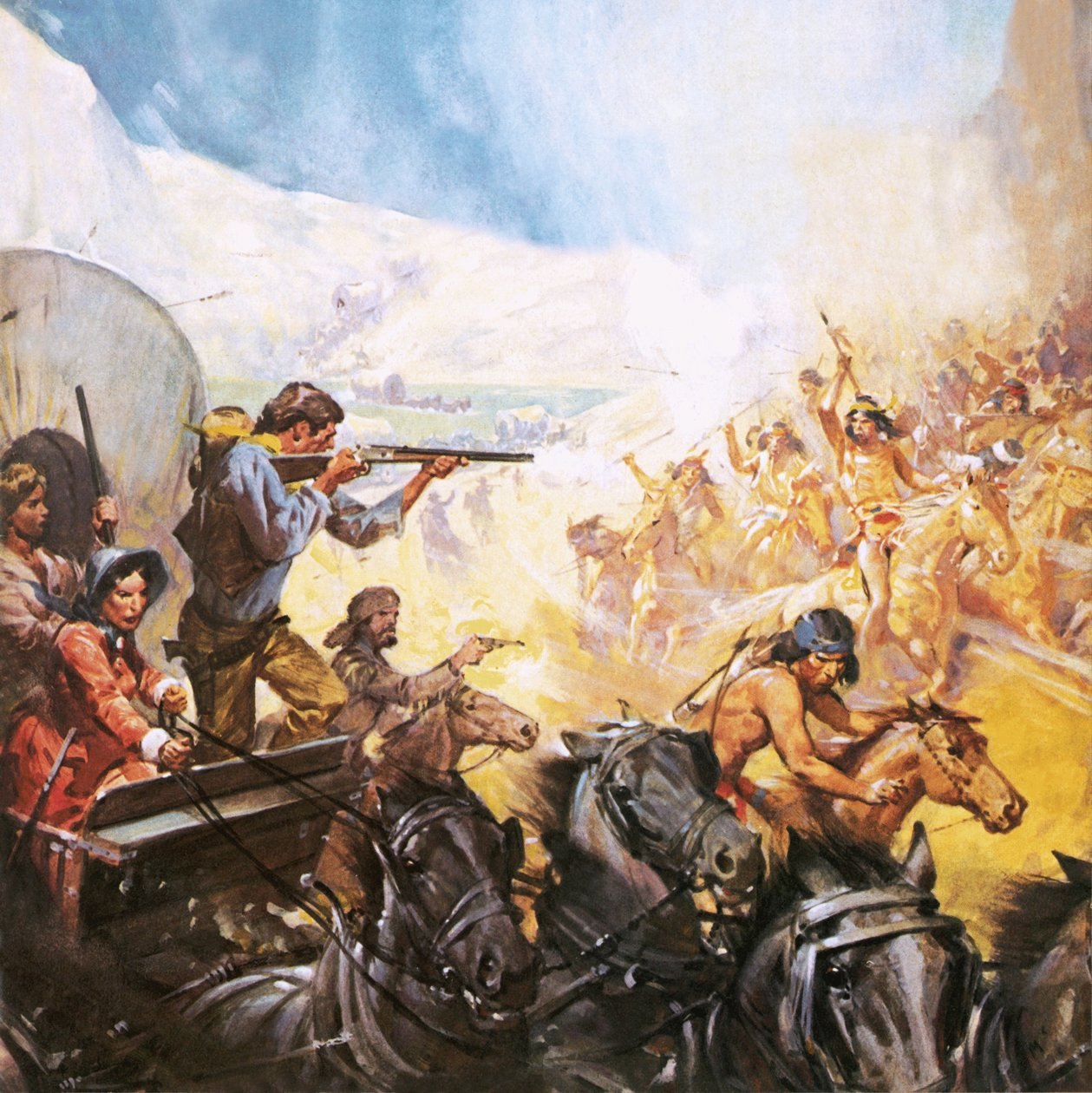 Amerikanska pionjärer skjuter röda indianer av James Edwin McConnell