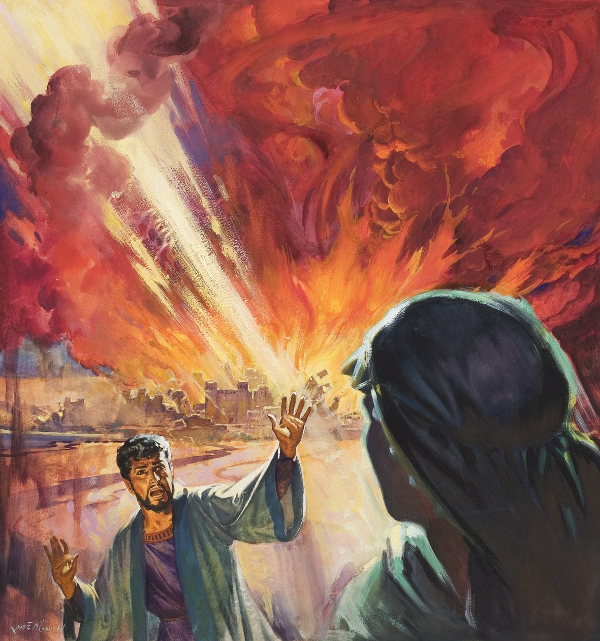 Förintelsen av Sodom och Gomorah (gouache på papper) av James Edwin McConnell
