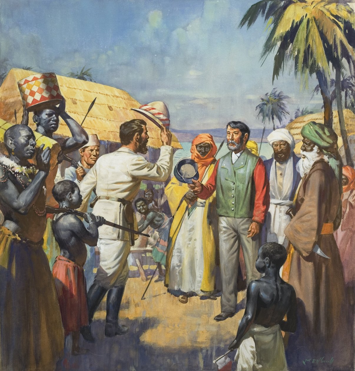 "Dr Livingstone, förmodar jag..." (gouache på papper) av James Edwin McConnell